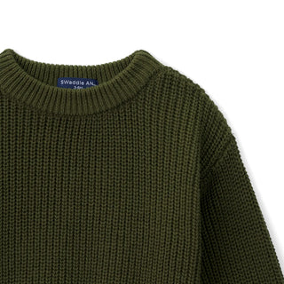 Classic Knit Baby Sweater in Forest Green