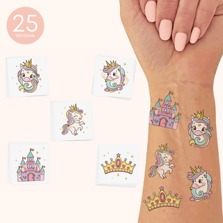 Unicorn Princess Variety Temporary Tattoos Set Party Tats Flash Tattoos