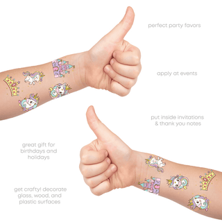 Unicorn Princess Variety Temporary Tattoos Set Party Tats Flash Tattoos