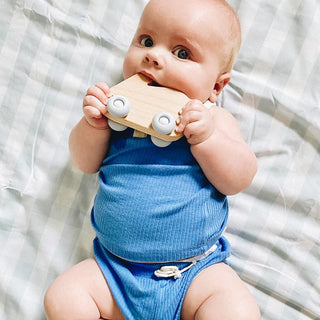Blue Bunny Silicone + Wood Teether with Wheels Teether Goosewaddle