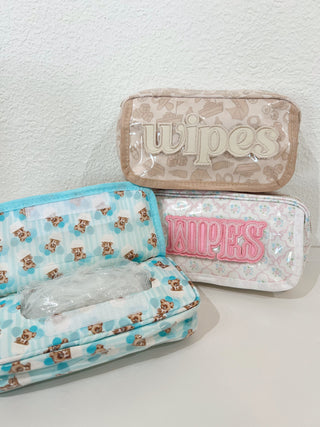 Wipes Pouch - Clear Coat Bag Travel Bag KenzKustomz Color: Pink
