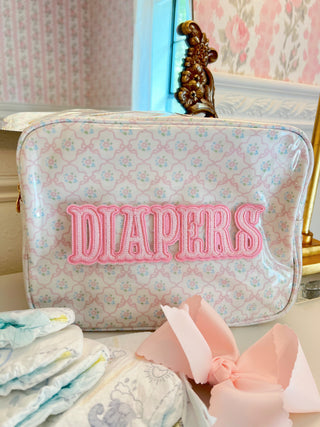 Diapers XL - Clear Coat Bag Travel Bag KenzKustomz Color: Pink