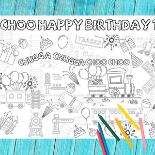 Train Birthday Coloring Tablecloth Party Supplies Creative Crayons Workshop Style: Non-personalized Images Only