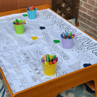 Train Birthday Coloring Tablecloth Party Supplies Creative Crayons Workshop Style: Non-personalized Images Only