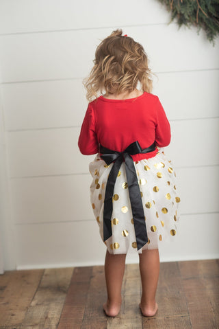 Santa Gold Dot Tulle Dress Dresses Oopsie Daisy Size: 2