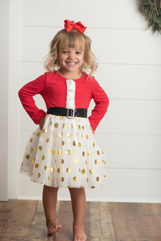 Santa Gold Dot Tulle Dress Dresses Oopsie Daisy Size: 2