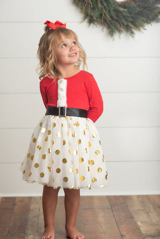 Santa Gold Dot Tulle Dress Dresses Oopsie Daisy Size: 2