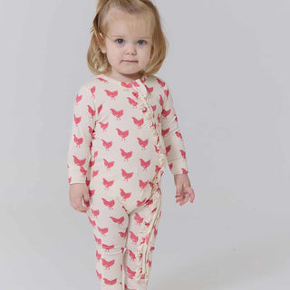 Bamboo Ruffle Convertible Footie Romper - Pink Chickens Pink Chicken Size: 0-3 Months