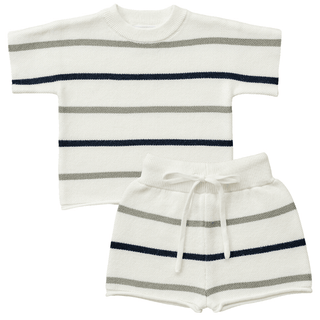 Mebie Baby Sage + Navy Stripe Knit Short Set | Baby Riddle