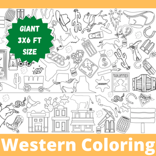 Western Themed Coloring Table Cover Posters Creative Crayons Workshop Style: Non-personalized Images Only
