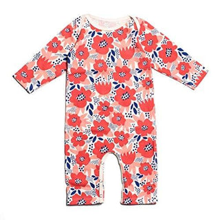 Long Sleeve Organic Cotton Romper - Flower Coral Garden Baby One-Pieces