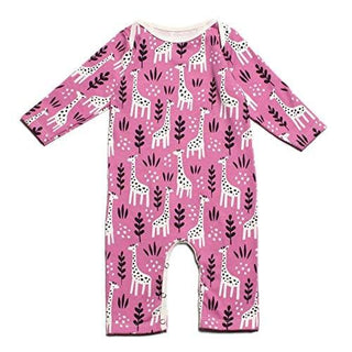 Long Sleeve Organic Cotton Romper - Giraffes Dusty Rose Baby One-Pieces