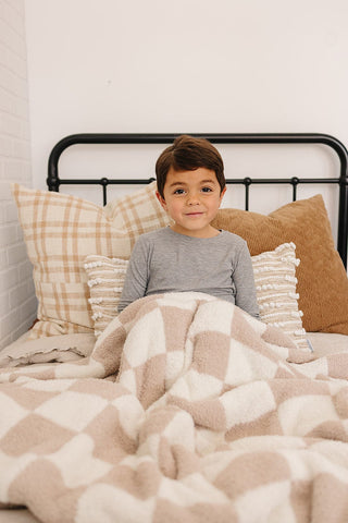 Plush Blanket - Taupe Checkered Mebie Baby