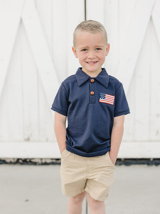 Navy Flag Polo Mebie Baby Size: 6-12