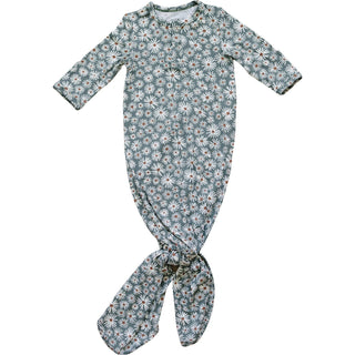 Mebie Baby Bamboo Knot Gown - Dark Green Daisy | Baby Riddle