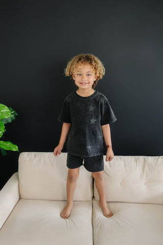 Atlas Short Sleeve Top and Shorts Set Olive + Scout Color: Blue Size: 3-6M