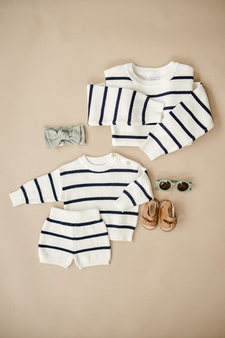Mebie Baby Navy Stripe Knit Shorts | Baby Riddle