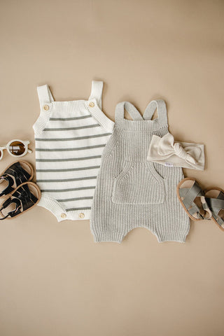 Mebie Baby Sage Stripe Knit Bubble Romper | Baby Riddle