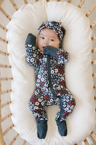 Americana Floral Ribbed Bamboo Zipper Mebie Baby Size: NB
