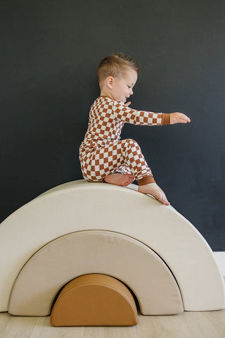 Ribbed Bamboo Long Sleeve Pajama Set - Rust Checkered Mebie Baby