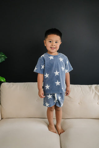 Atlas Short Sleeve Top and Shorts Set Olive + Scout Color: Blue Size: 3-6M