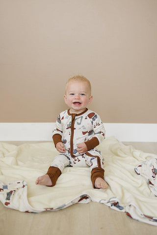 Mebie Baby Ribbed Bamboo Convertible Footie Romper - Construction Trucks | Baby Riddle