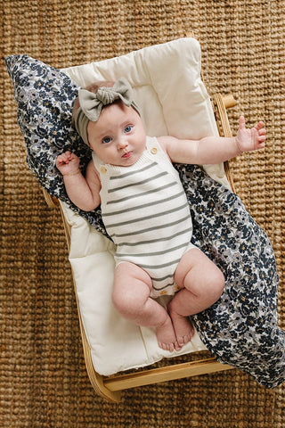 Mebie Baby Sage Stripe Knit Bubble Romper | Baby Riddle