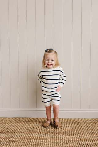 Mebie Baby Navy Stripe Knit Shorts | Baby Riddle