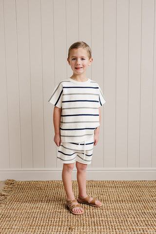 Mebie Baby Sage + Navy Stripe Knit Short Set | Baby Riddle