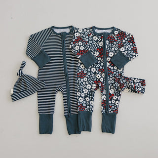 Americana Floral Ribbed Bamboo Zipper Mebie Baby Size: NB