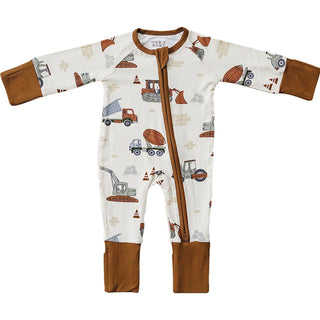 Mebie Baby Ribbed Bamboo Convertible Footie Romper - Construction Trucks | Baby Riddle