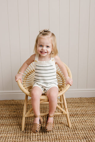 Mebie Baby Sage Stripe Knit Bubble Romper | Baby Riddle