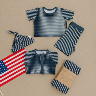 Navy Stripes Ribbed Bamboo Newborn Knot HatMebie Baby