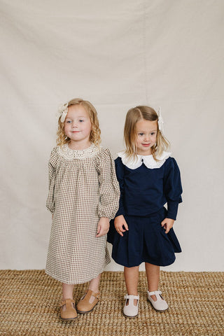 Navy Peter Pan Collar Pleated Skirt Set Mebie Baby
