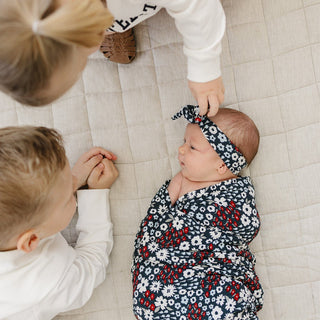 Americana Floral Ribbed Bamboo Stretch Swaddle Mebie Baby