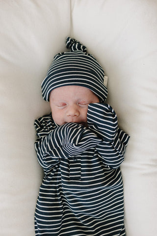 Navy Stripes Bamboo Knot GownMebie Baby
