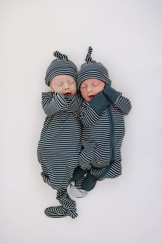 Navy Stripes Ribbed Bamboo Zipper Mebie Baby Size: NB