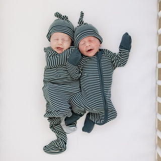 Navy Stripes Ribbed Bamboo Newborn Knot HatMebie Baby