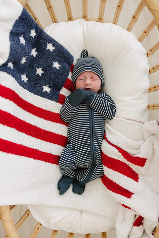 Navy Stripes Ribbed Bamboo Newborn Knot HatMebie Baby