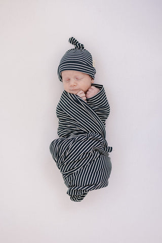 Navy Stripes Ribbed Bamboo Newborn Knot HatMebie Baby