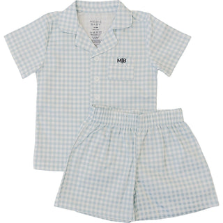Mebie Baby Light Blue Gingham Short Pajama Set | Baby Riddle