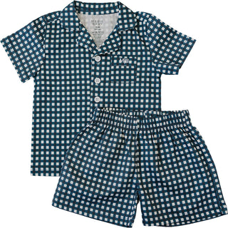 Mebie Baby Navy Gingham Short Pajama Set | Baby Riddle