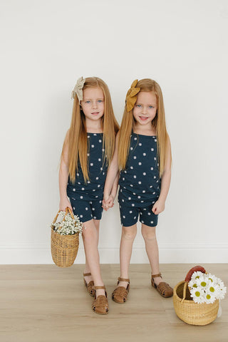 Mebie Baby Navy Daisies Tank + Biker Short Set | Baby Riddle