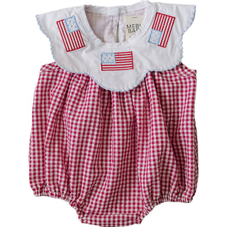 Gingham Flag Smocked Bubble Romper Mebie Baby Size: 0-3