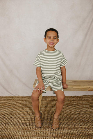Mebie Baby Sage Stripe Button Short Set | Baby Riddle
