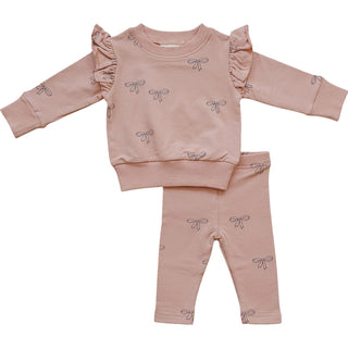 Pink Ribbon Ruffle French Terry Set Baby & Toddler Outfits Mebie Baby Size: 0-3