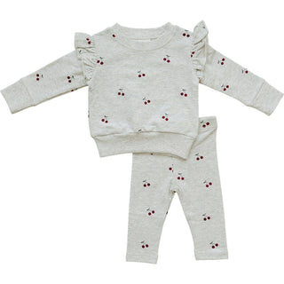 Cherry Ruffle French Terry Set Baby & Toddler Outfits Mebie Baby Size: 0-3