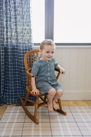 Mebie Baby Navy Gingham Short Pajama Set | Baby Riddle