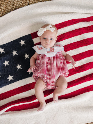 Gingham Flag Smocked Bubble Romper Mebie Baby Size: 0-3
