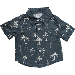 Mebie Baby Navy Surfer Linen Button Up Shirt | Baby Riddle